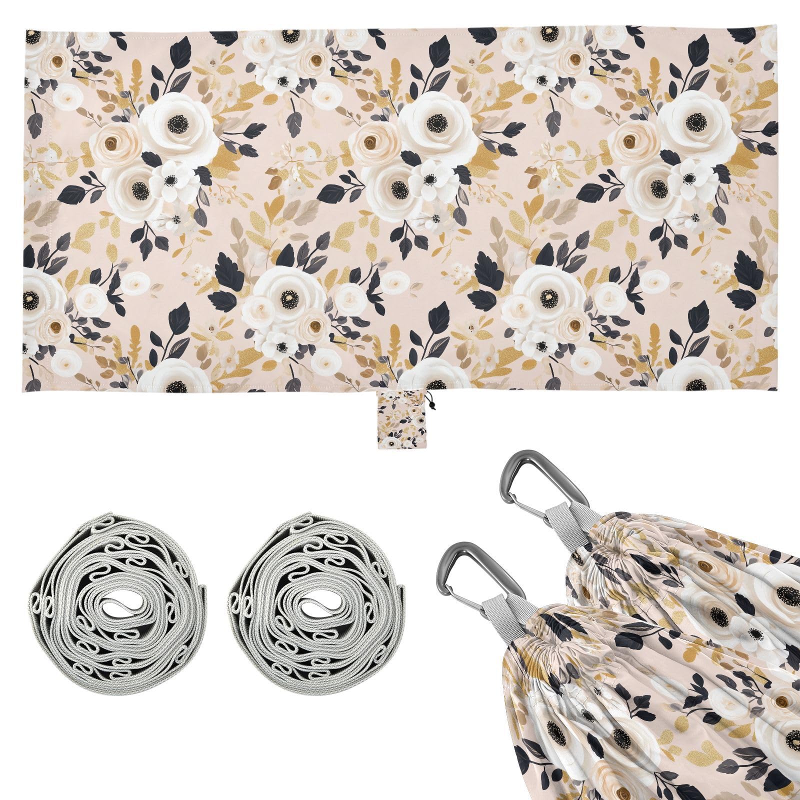 susiyo Portable Camping Hammock Minimalist Roses Printed Lightweight Hammock Comfortable Travel Swing with Tree Straps for Camping Hiking Backpacking Travel or Beach - Up to 330lbs