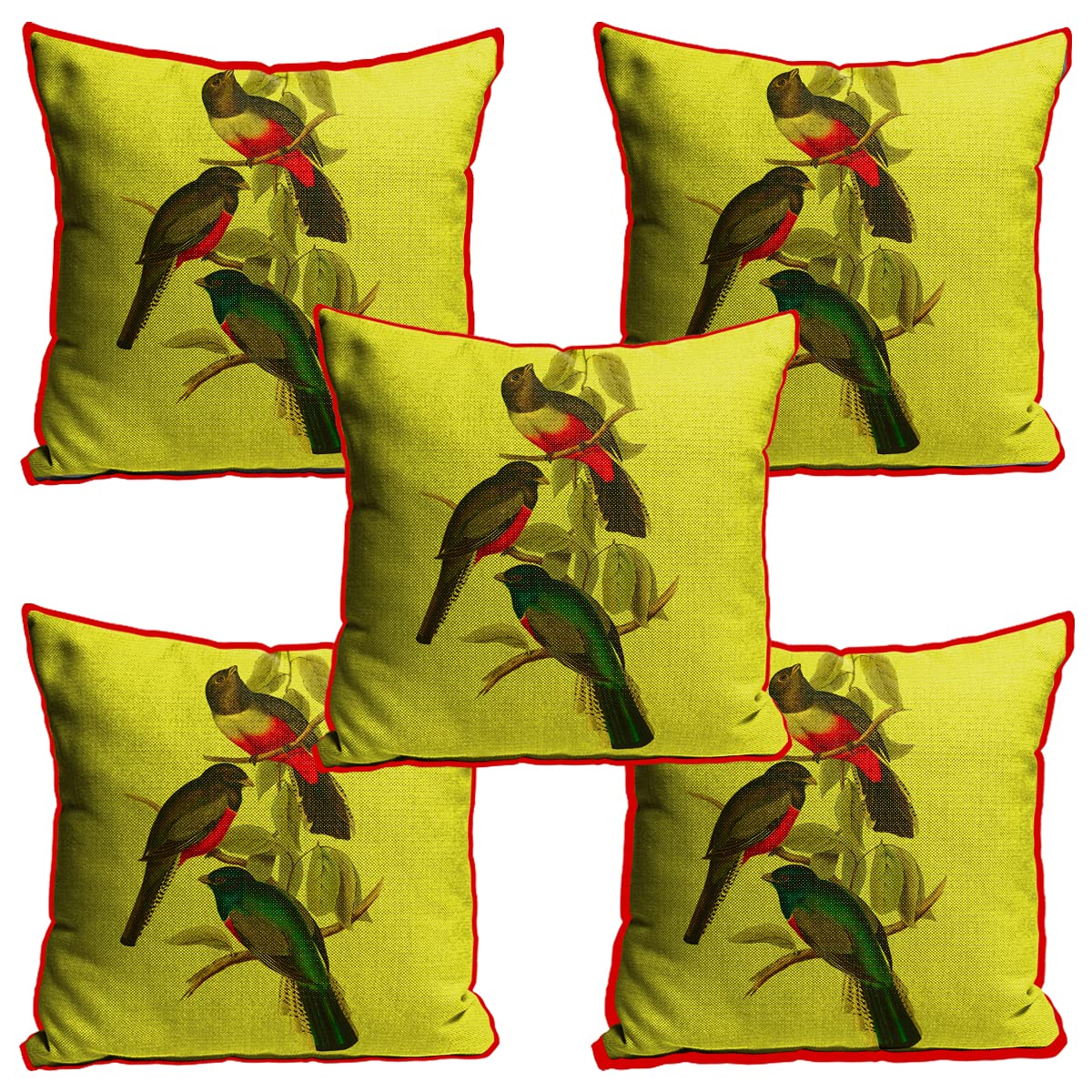 MUKESH HANDICRAFTS Jute Fabric Printed Decorative Throw/Pillow Covers, Cushion Covers for Living Room, Bed Room, Sofa,Chairs Pack/Set of 5 (Multicolour, Size 16 x 16 Inches)
