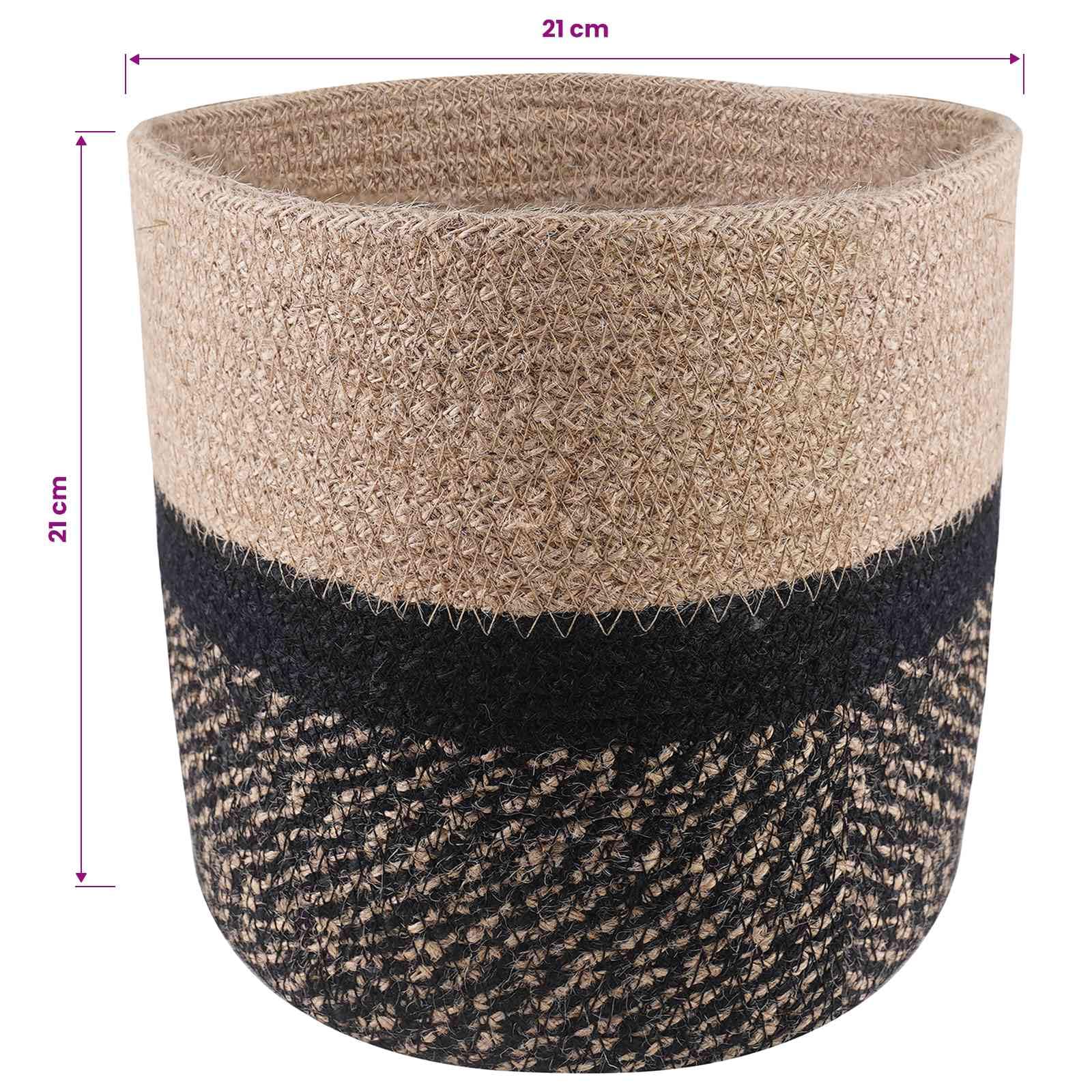 Ensemble de 2 Pots de Fleurs en Jute Naturel et Noir Ø 21 x 21 cm - Cache-Pot Cylindrique Rustique pour Plantes d'Intérieur et d'Extérieur - Panier Tissé Décoratif pour Maison et Jardin