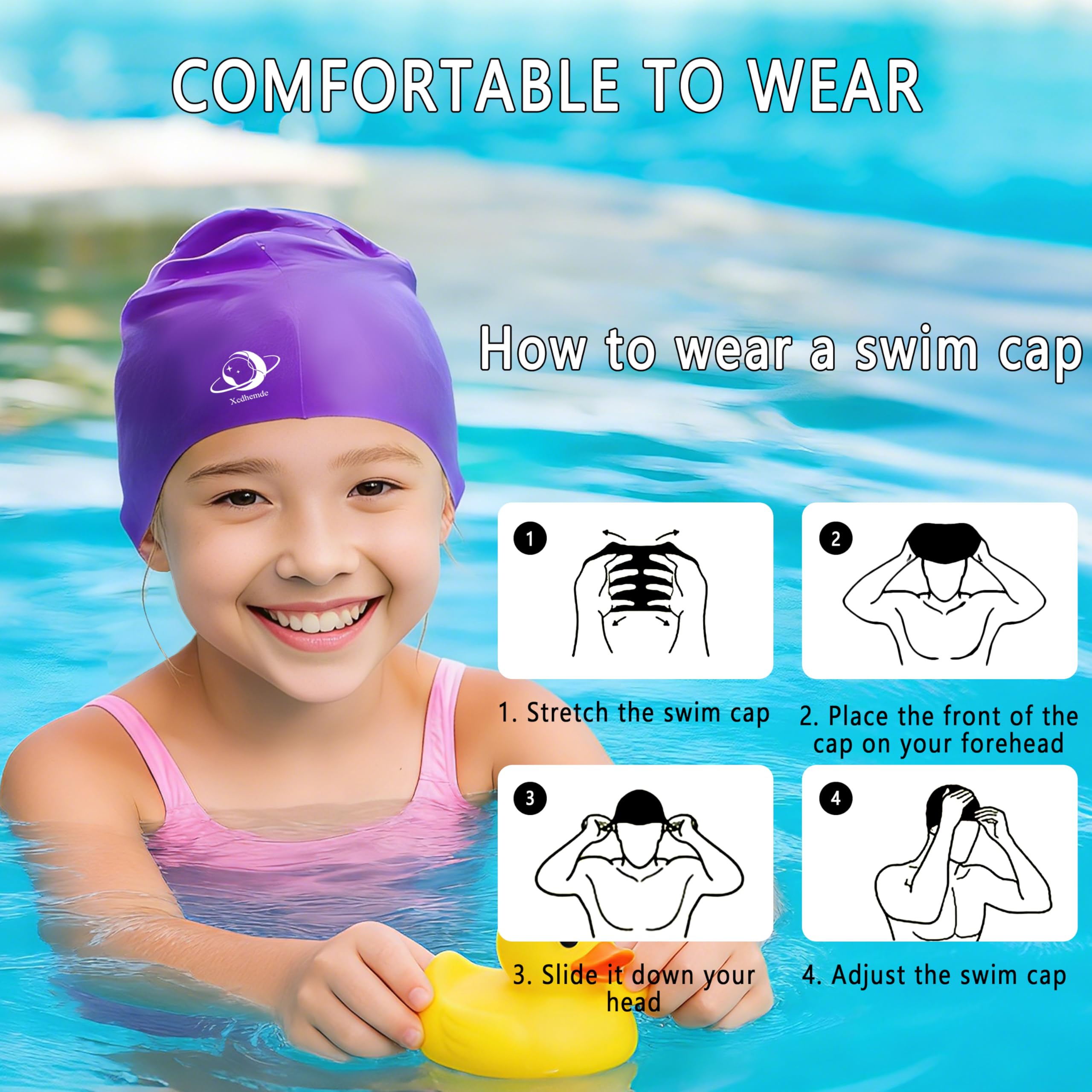 Czepek Kąpielowy Dzieci, Czepek Pływacki Dzieci Silikonowy, Miękki, Elastyczny i Wygodny, Wodoszczelny, Swimming Cap, Odpowiednie dla Chłopców, Dziewcząt i Nastolatków - Fioletowy | Wodoszczelny czepek pływacki, antypoślizgowy czepek kąpielowy, wygodny cz