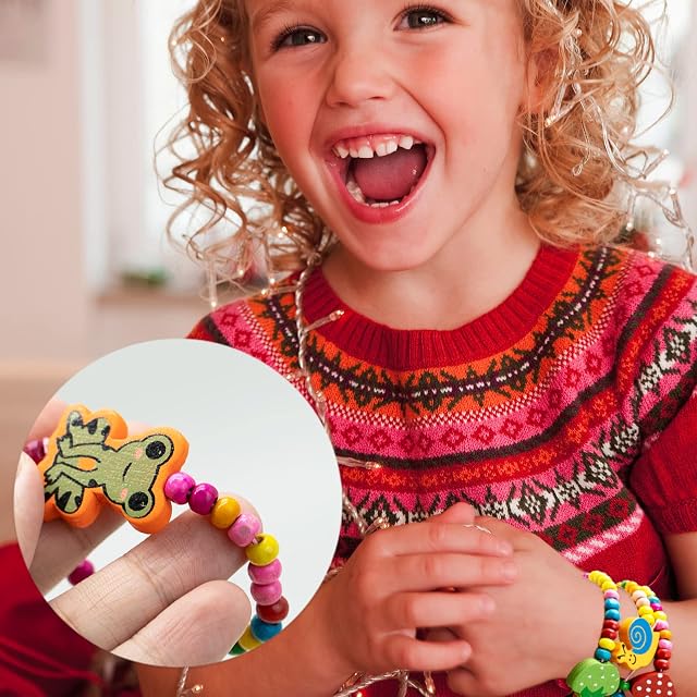 Foto 6 de 7 de REBECCAGIBSON Pulsera para niña, 12 unidades, pulsera de madera para niños
