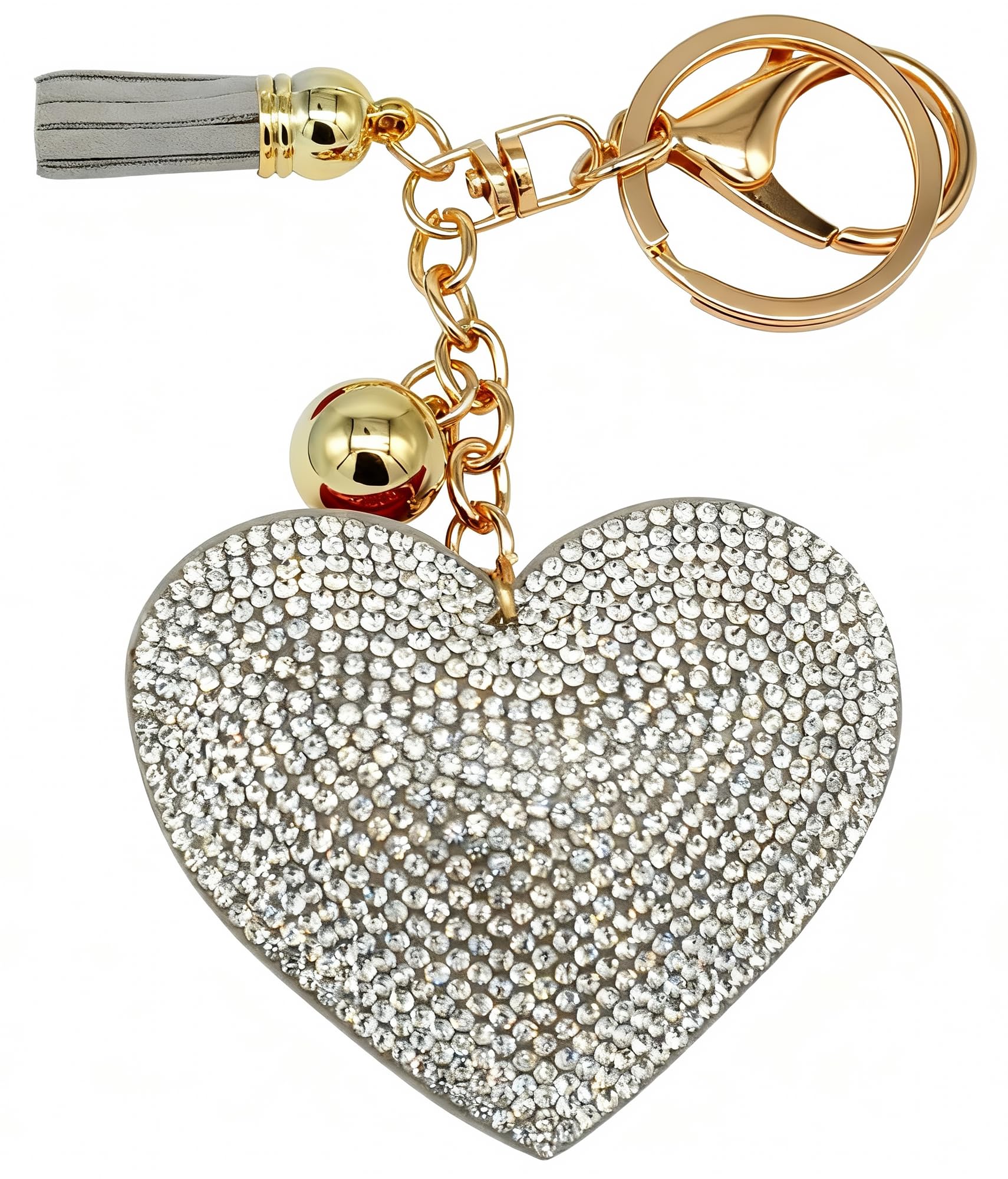 Moydolo Women's White Bling Rhinestone Heart Shaped Keychain Pendant Cute Crystal Love Keyring Charm For Girls Handbags Purse