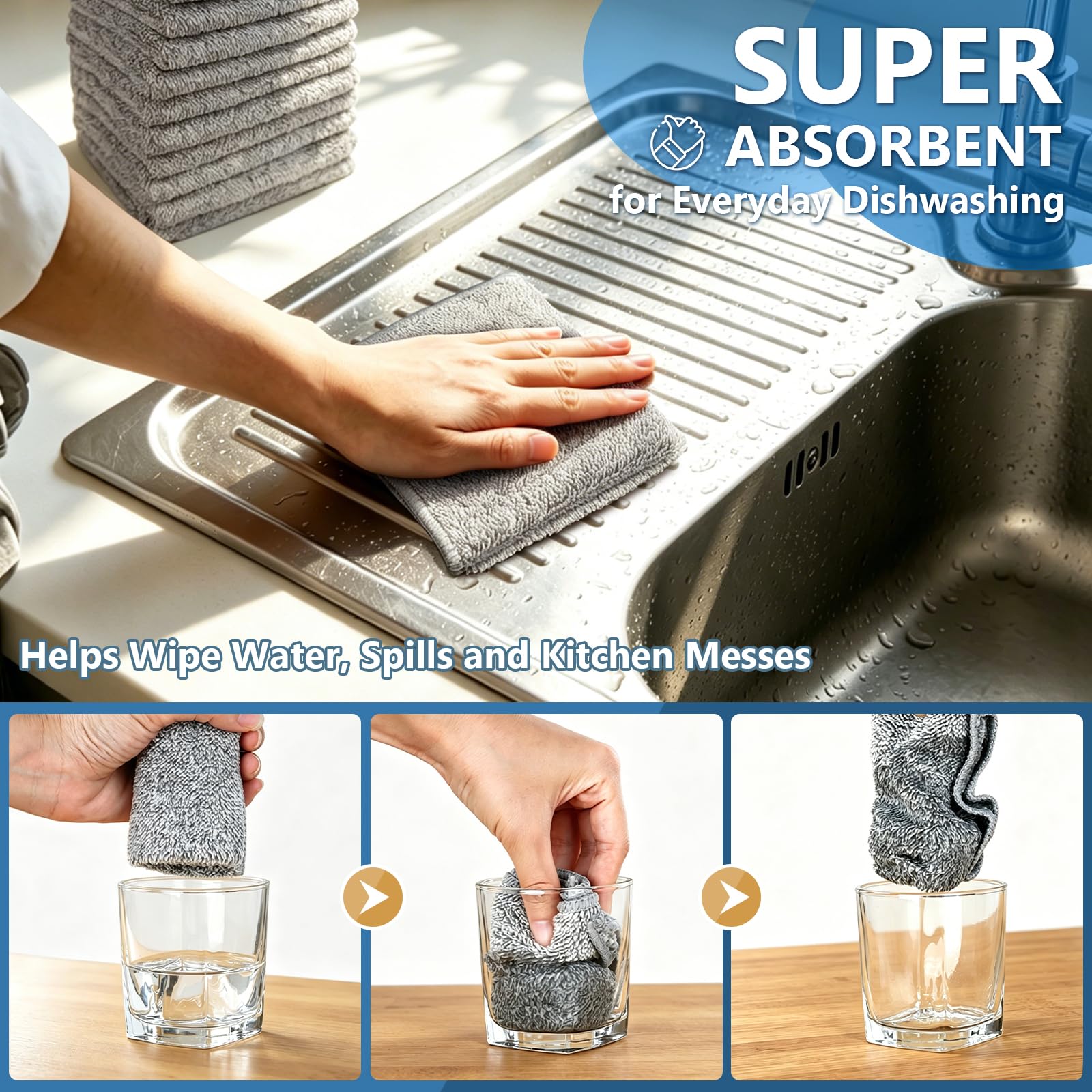 FGSAEOR Paños de cocina (12 unidades), paños de cocina de alta calidad, paño de limpieza de microfibra súper absorbente, trapos antiadherentes lavables con aceite de secado rápido para lavar platos