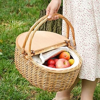 Amazon｜ウィッカーピクニックバスケット、クーラー付き、木製