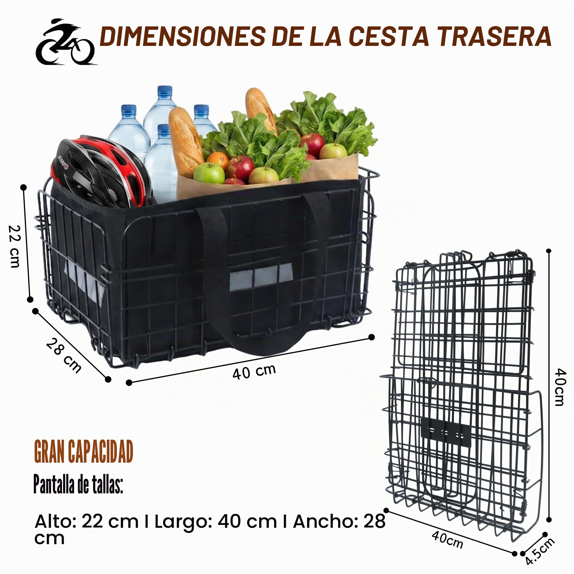 Wdmiya Cesta Trasera para Bicicleta, Cesta Plegable de Gran Capacidad con Red para Equipaje, Forro portátil y Funda Impermeable para IR al Trabajo