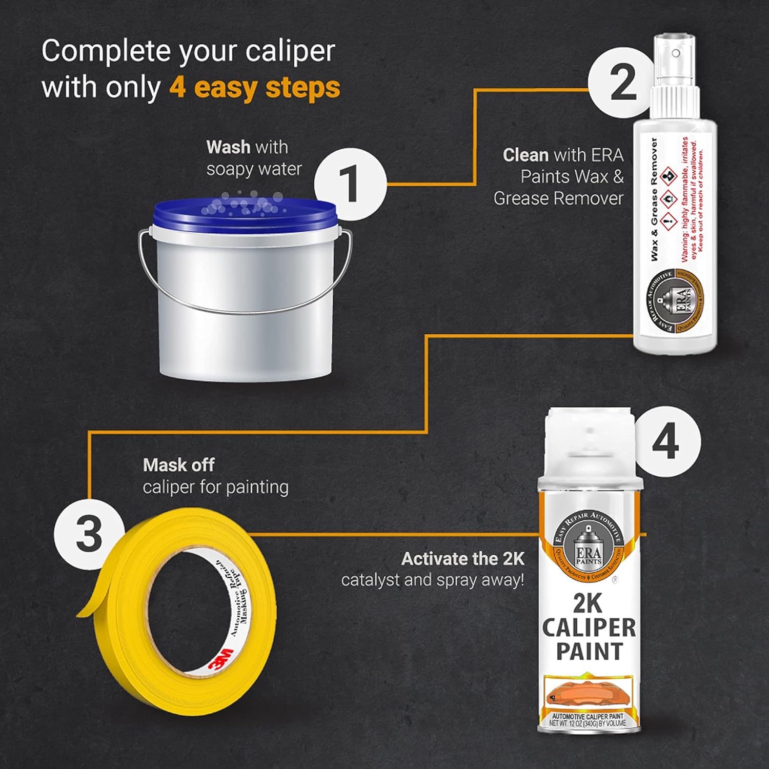 ERA Paints 2K Brake Caliper Spray Paint – Orange | High-Gloss Finish, 500°F Heat & Chemical Resistant | Chip-Resistant 12 oz Aerosol | Made in USA