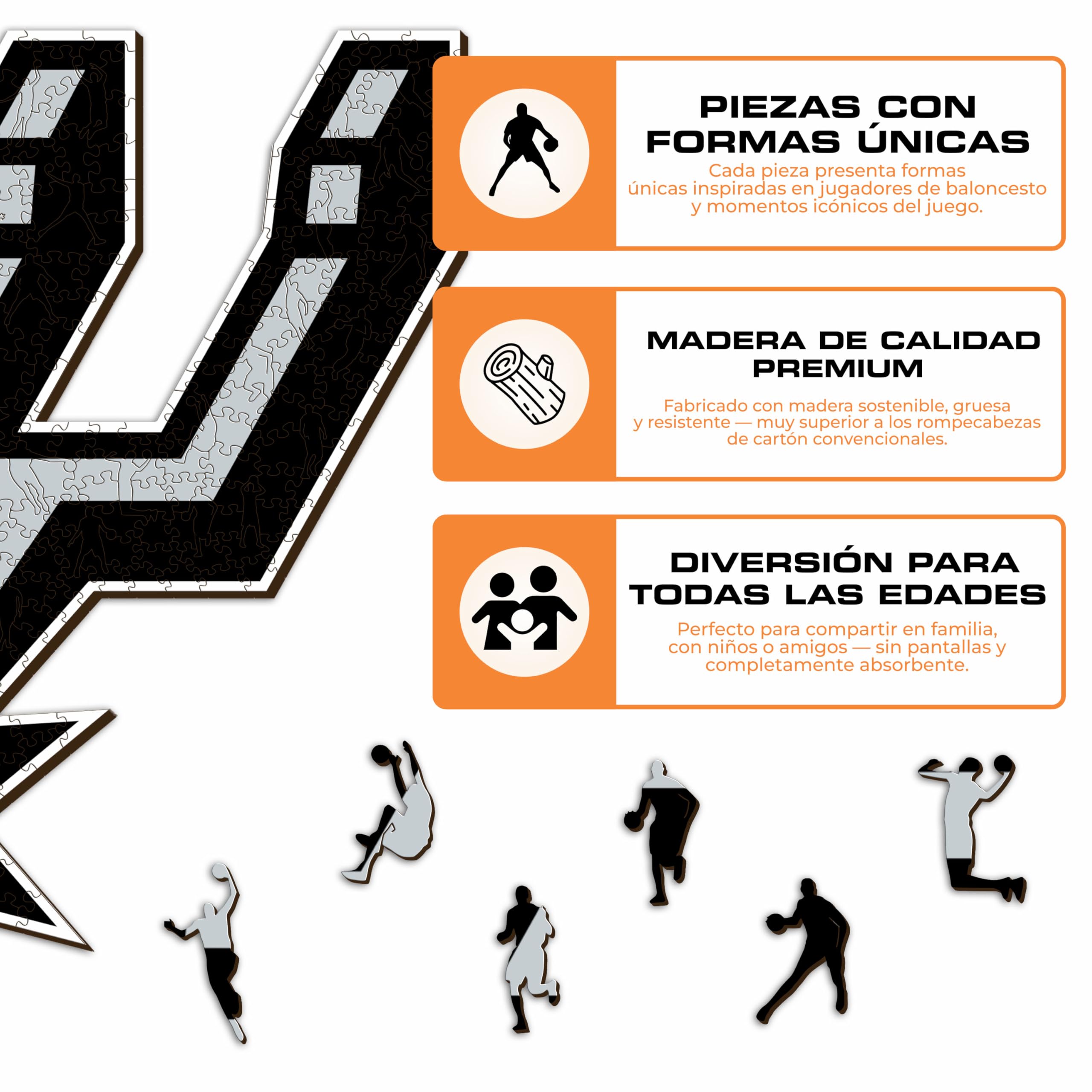 Iconic Puzzles - San Antonio Spurs, Logo, Puzzle de Madera con Licencia Oficial de la NBA, 100% Sostenible, Talla M, 270 Piezas