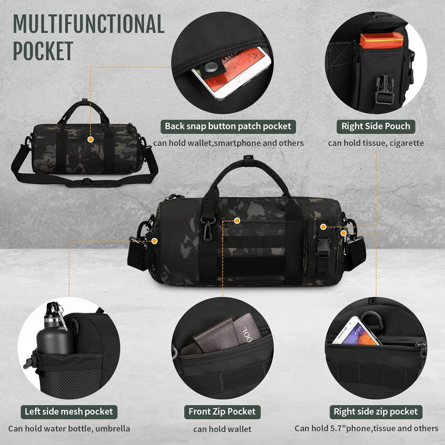 Huntvp Small Tactical Duffle Bag MOLLE Handbag Gear Military Travel Carry On Shoulder Bag Small Valise