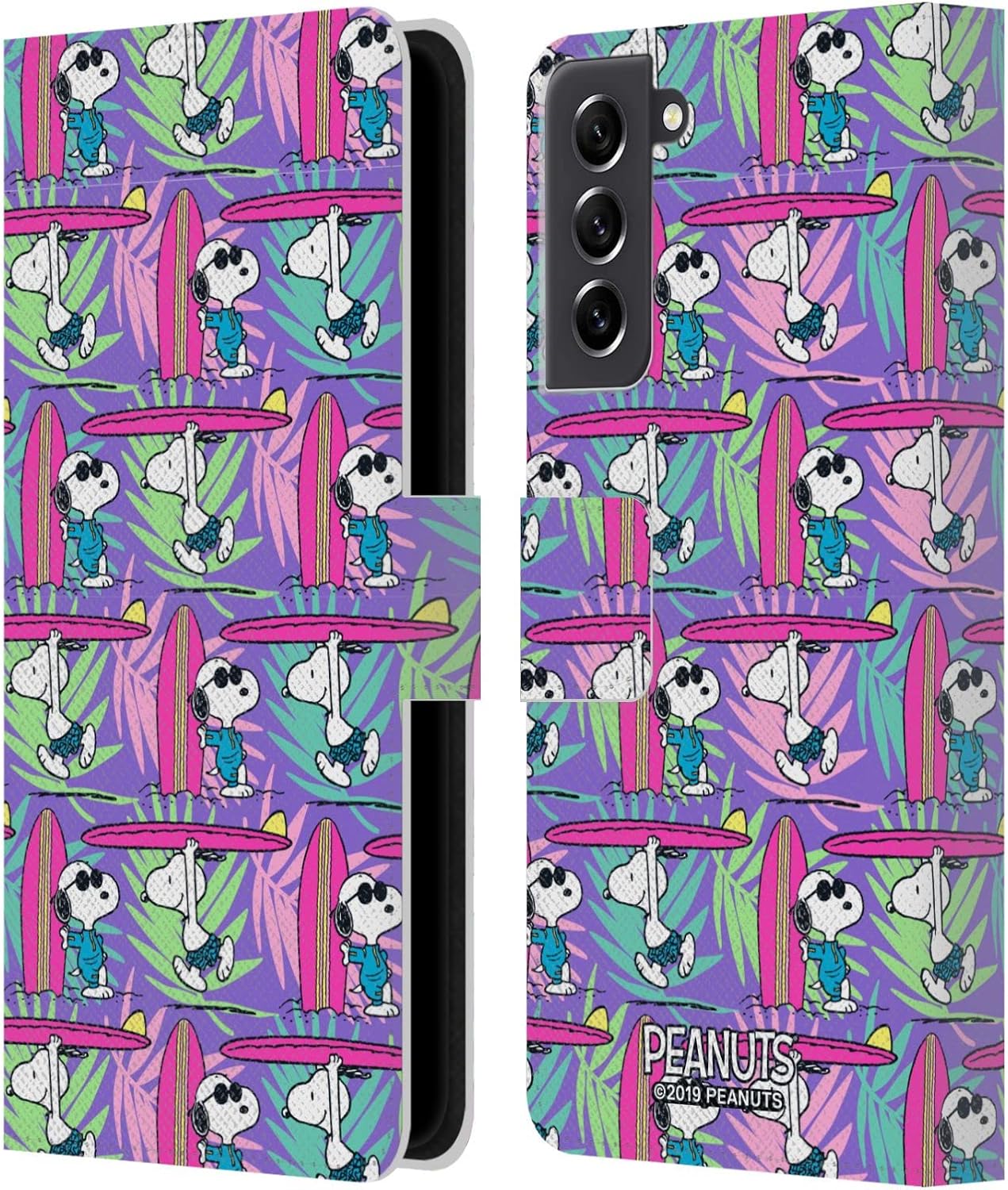 Head Case Designs Officially Licensed Peanuts Surf Pattern Snoopy Aloha Disco Leather Wallet Case Compatible with Samsung Galaxy S21 FE 5G