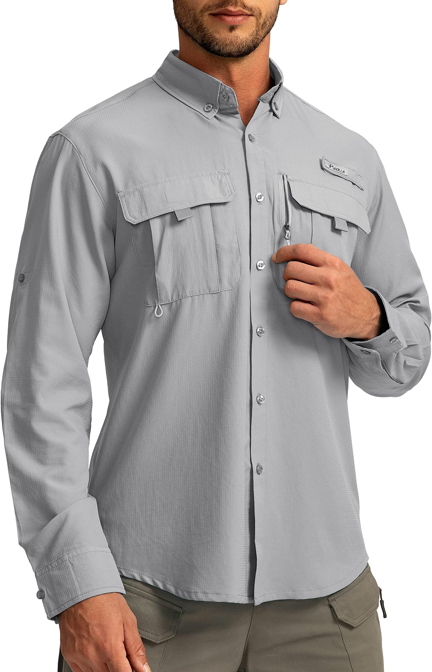 Men's Sun Protection Fishing Shirts Long Sleeve Travel Work Shirts for Men UPF50+ Button Down Shirts with Zipper Pockets