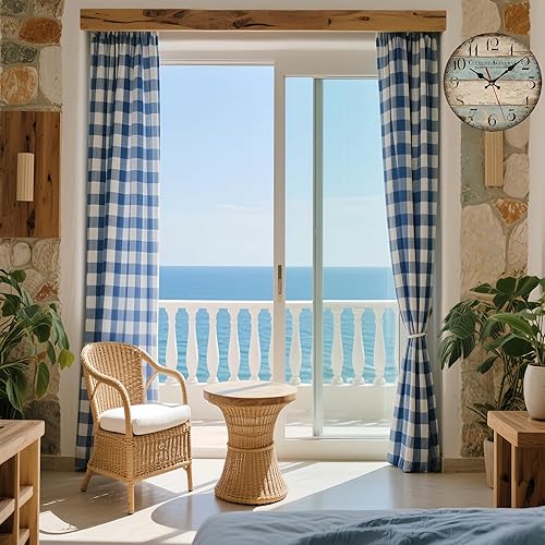 Miniatura 5 de Reloj de pared redondo de madera de 12 pulgadas, silencioso, vintage, rústico, estilo náutico, números arábigos, ideal para sala de estar,