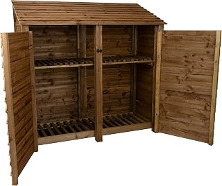 Wooden log store 6ft with doors (W-187cm, H-180cm, D-88cm) (With kindling shelf, Brown)