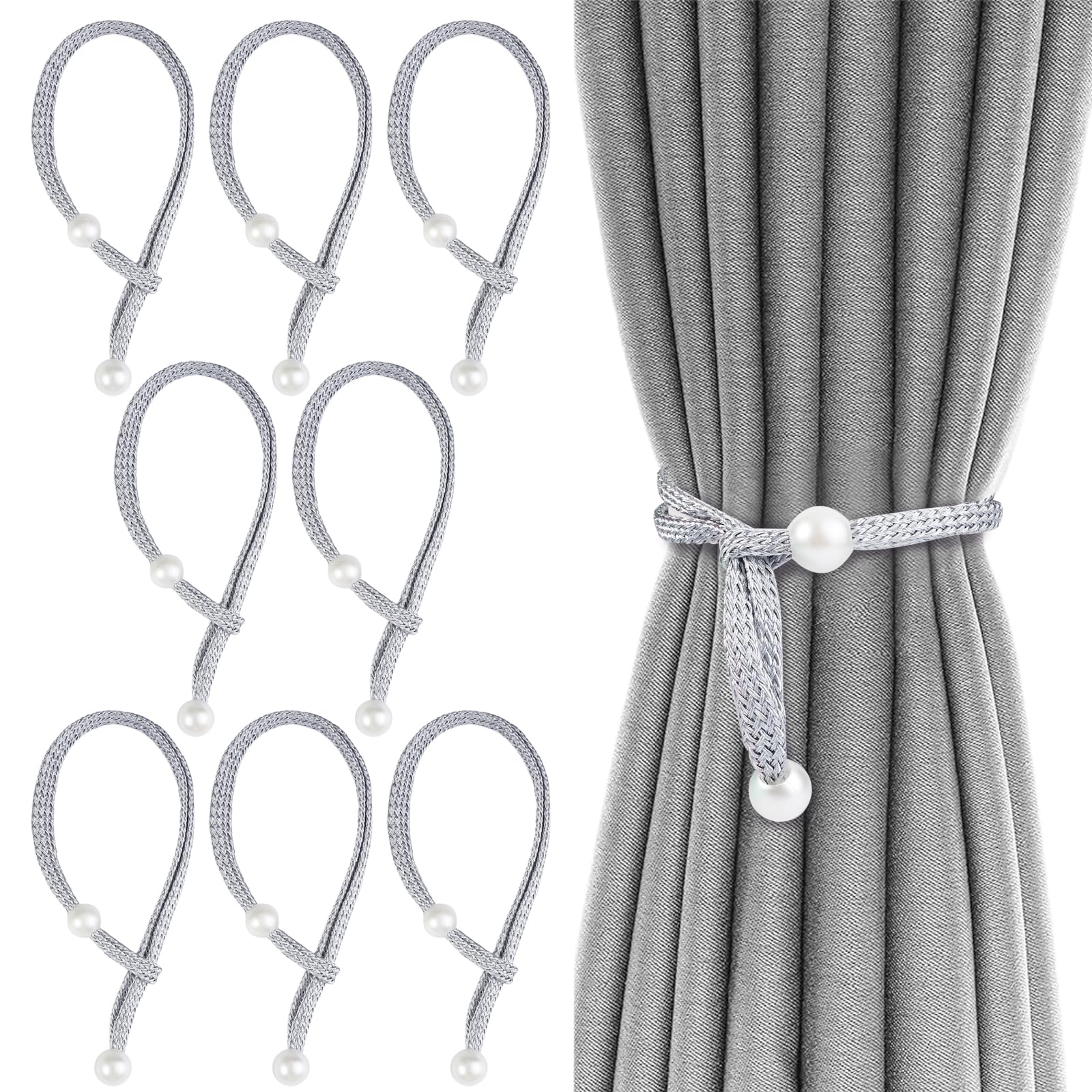 Fermatende Per Tende Con Perle - 8 Pezzi, Corda Intrecciata, Regolabili - Foto 3