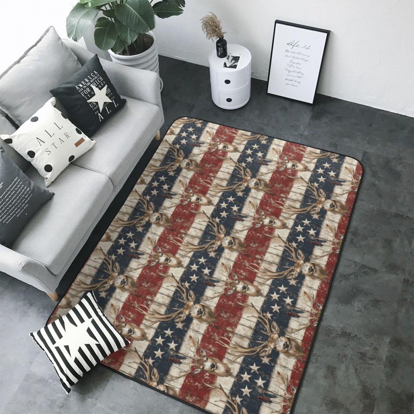 Tapis à imprimé cerf américain doux et antidérapant résistant aux enfants