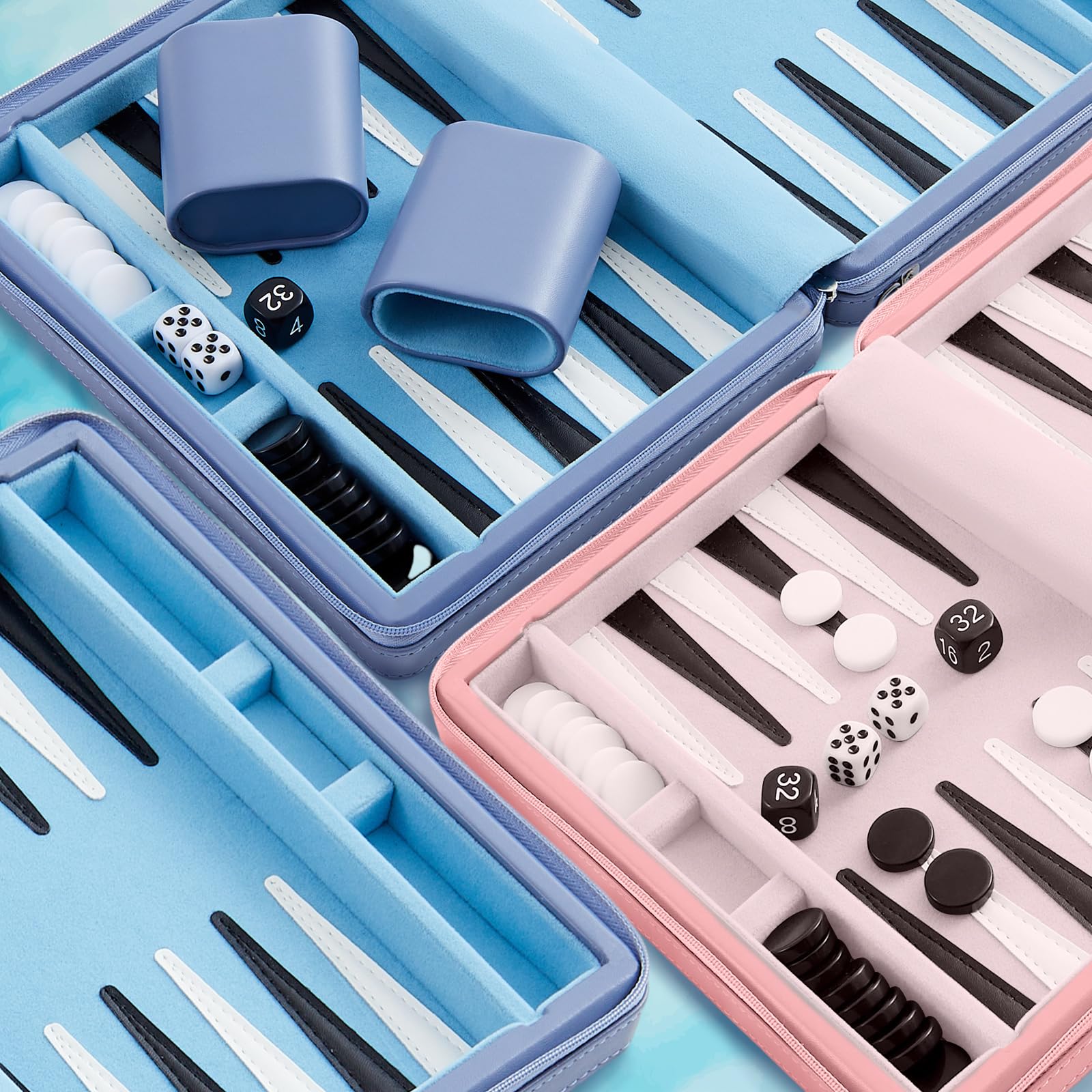 Jerify Reise-Backgammon-Set, Brettspiele für Erwachsene, tragbares Backgammon, 23,9 x 18 cm, Kunstlederetui, magnetische Chips, klassisches Strategiespiel für Familien, Flugzeug, Camping (blau)