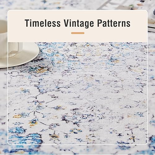 Miniatura 4 de TECHMILLY Alfombra vintage de estilo bohemio para entrada, alfombra lavable de 2 x 3 pies, tapete antideslizante para puerta delantera, tapete