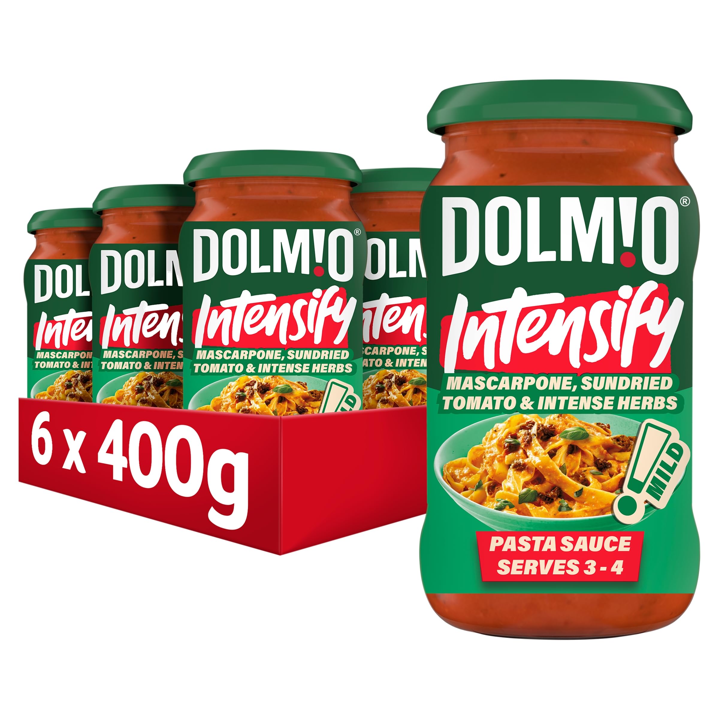 Dolmio Intensify Mild Mascarpone, Sundried Tomato & Intense Herbs Pasta Sauce Jar, Bulk Multipack 6 x 400g