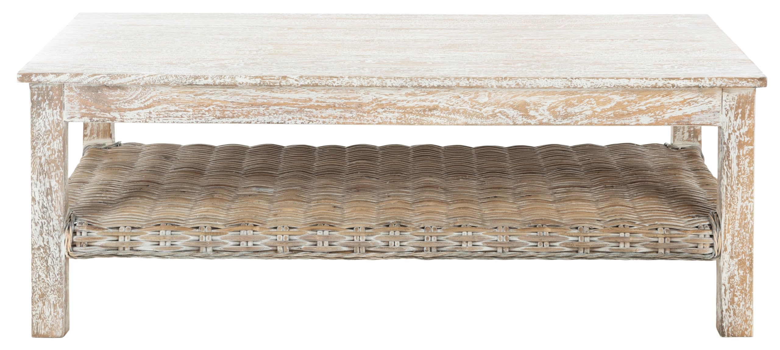 Safavieh FOX6535A Home Collection Minerva Rattan Coffee Table White Wash