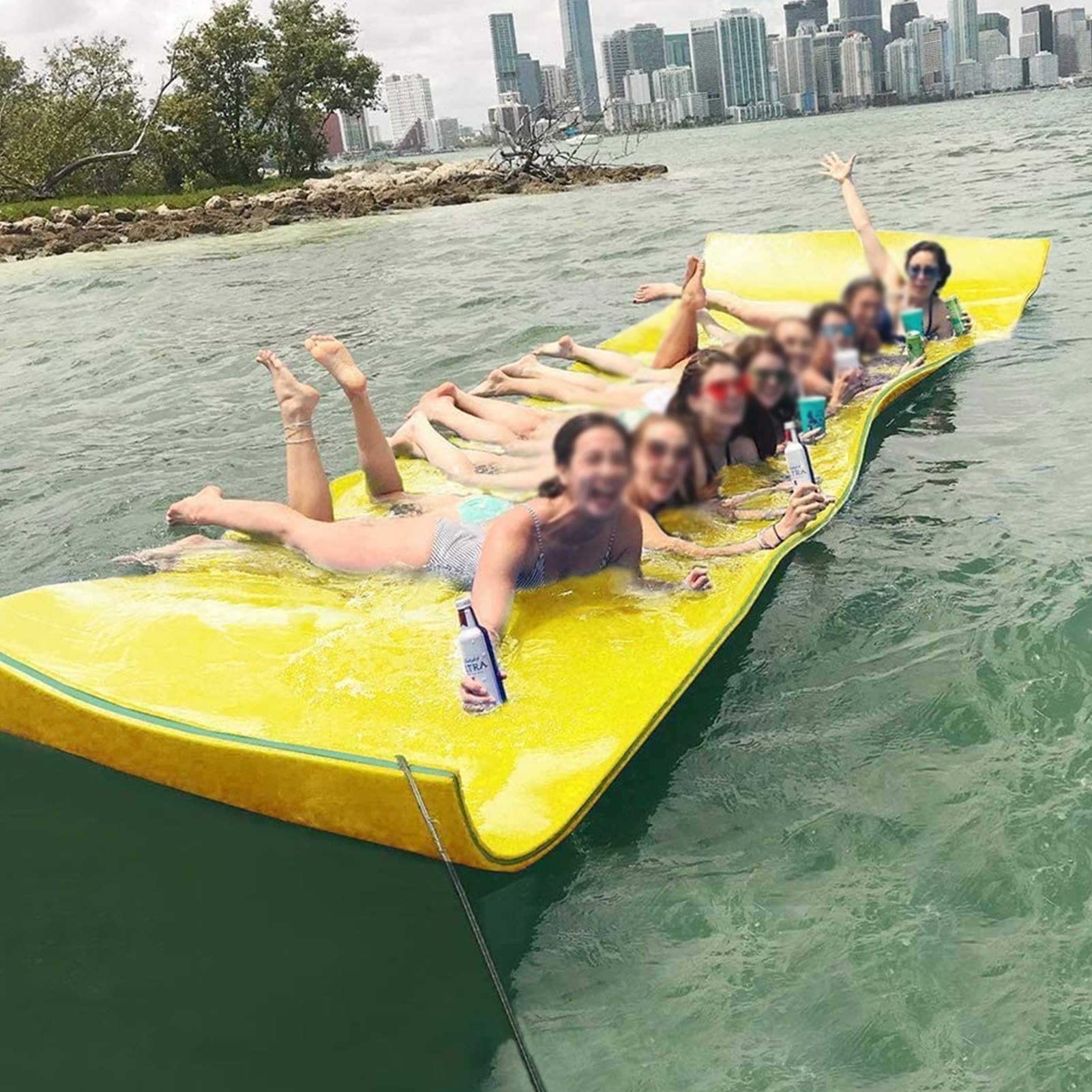 Tappetino galleggiante per gigli, tappetino galleggiante sul lago, schiuma XPE resistente agli strappi a 3 strati, compagno perfetto per gite in barca e divertimento in piscina, giallo, 180 x 120 x