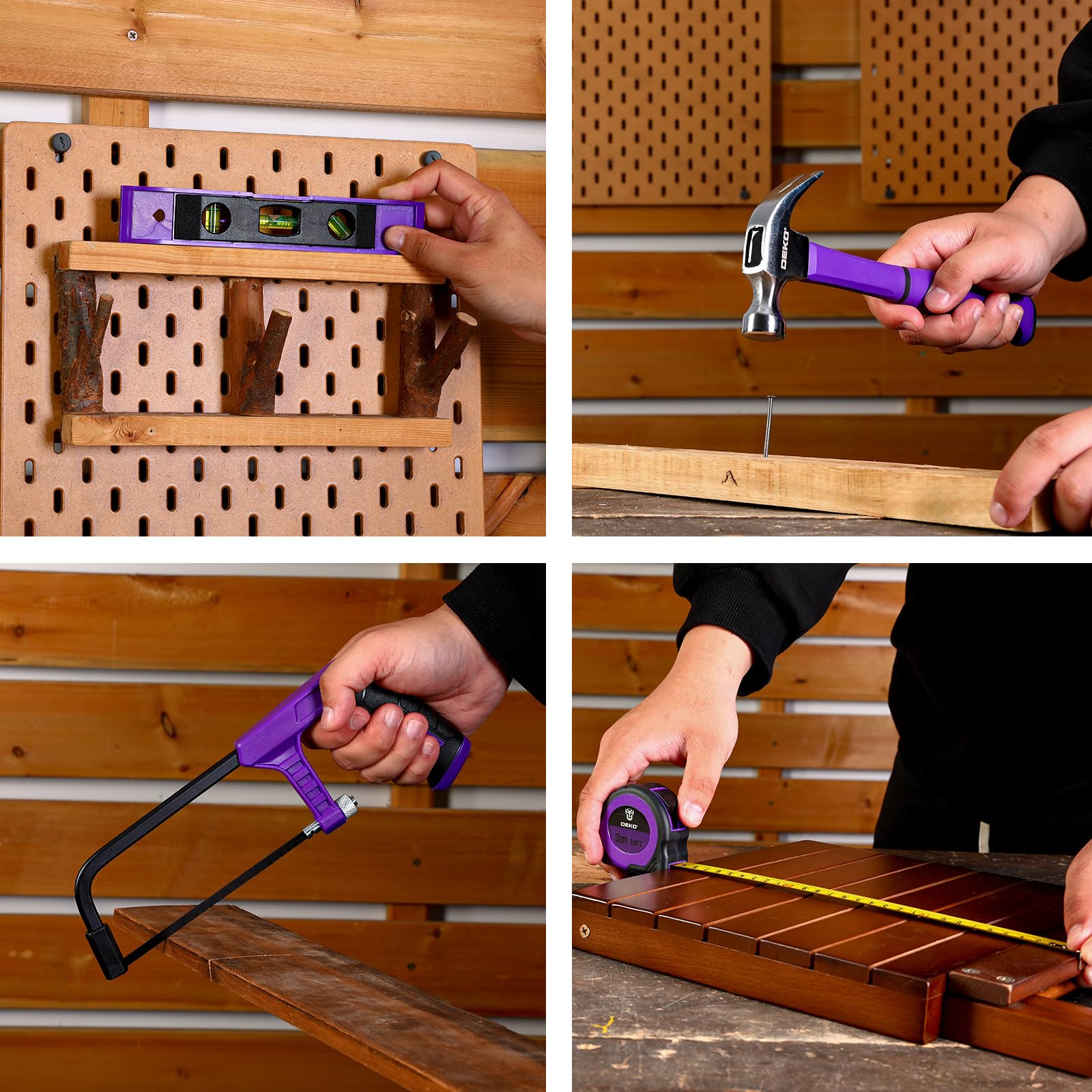 DEKO Caisse à Outils Complète 186 Pièces: Boîte à Outils Violet avec Perceuse Visseuse Sans Fil 20V, 1.5Ah Batterie, pour Maison, Bureau et Voiture, pour Entretien Quotidien