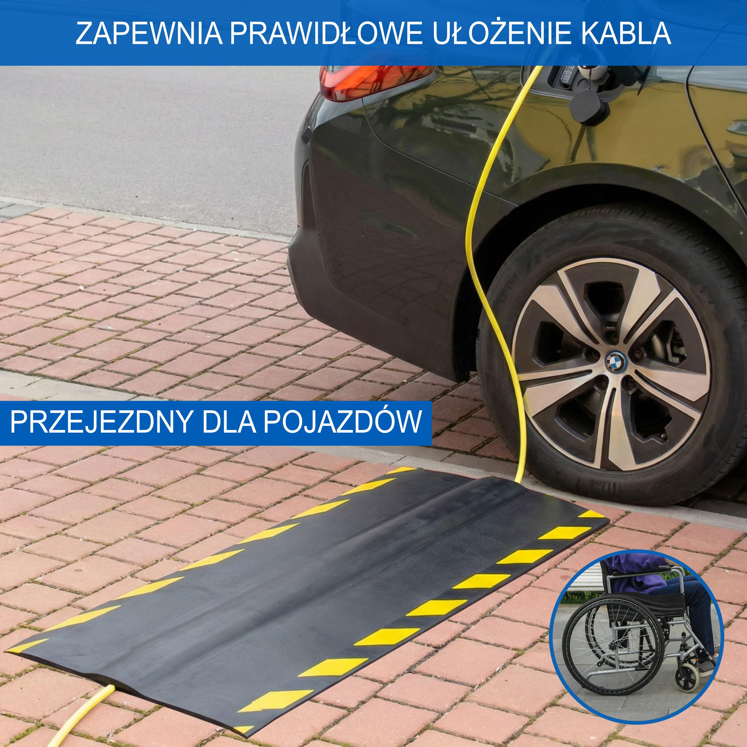 Mata kablowa 1 m, kanał kablowy do samochodu elektrycznego, kabel do ładowania typu 2 – wytrzymała, płaska ochrona stopera do użytku na zewnątrz