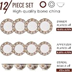 ACMLIFE Royal Gold-Plated Bone China Dinnerware Set for 4, Vintage Floral Dinnerware Set, Light Blue 12 Piece Lightweight Bone China Dinnerware Set Plates and Bowls Set (Pink Gold)