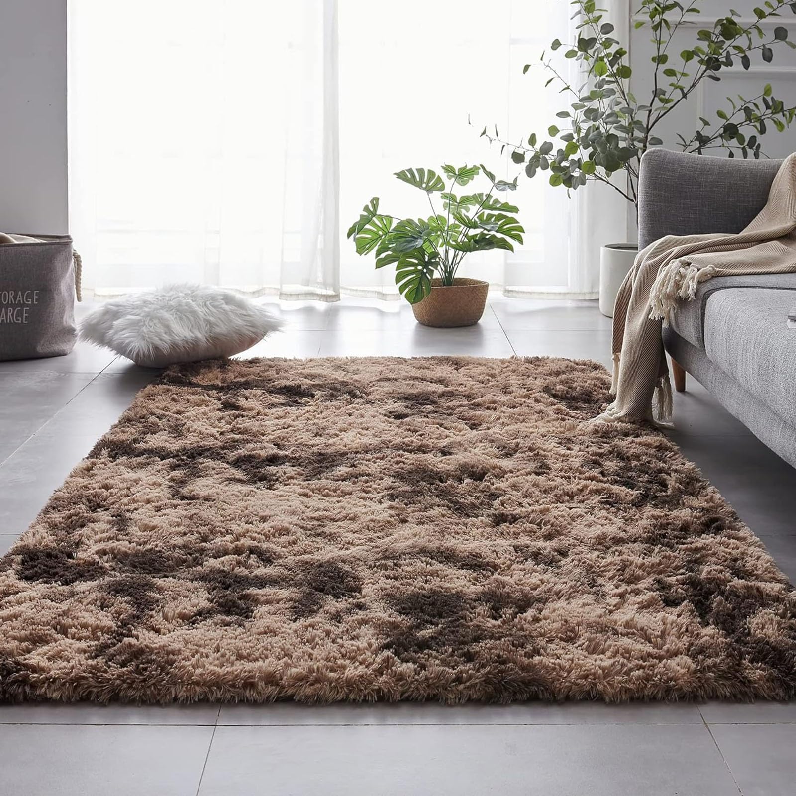 Tapis shaggy salle de séjour marron 120 x 300 cm grand tapis doux pour salon