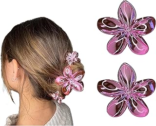 Typeshedd Juego de 2 horquillas metálicas para el pelo, diseño de flores, grandes y antideslizantes, accesorios para el cabello de lujo para mujeres y niñas, color morado, 8 cm