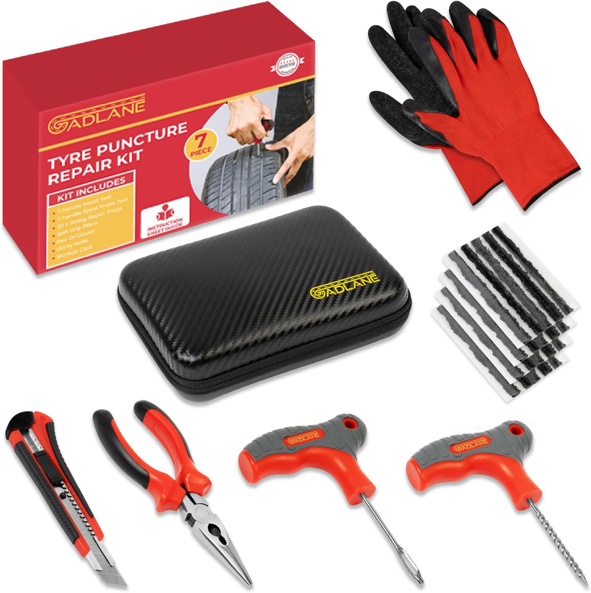 GADLANE Premium Tubeless Tyre Repair Kit 7pcs Flat Tyre Repair Kit