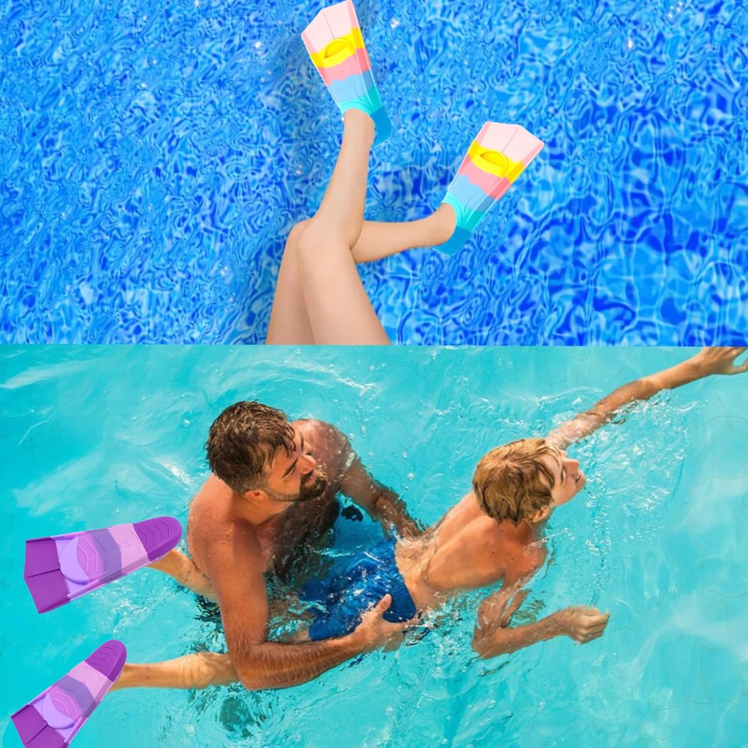 Fadgesy Swimming Training Fins,Comfortable Silicone Flippers for Swimming and Diving,Size Suitable Kids Girls Boys Adult