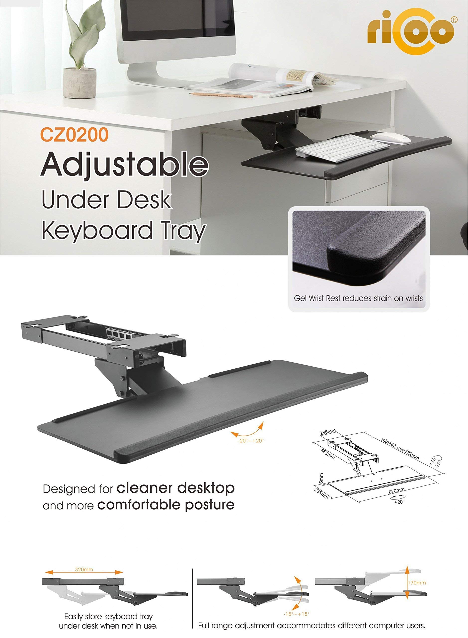 Buy RICOO CZ0200 PC Keyboard Tray Tilt Swivel Under Desk Drawer
