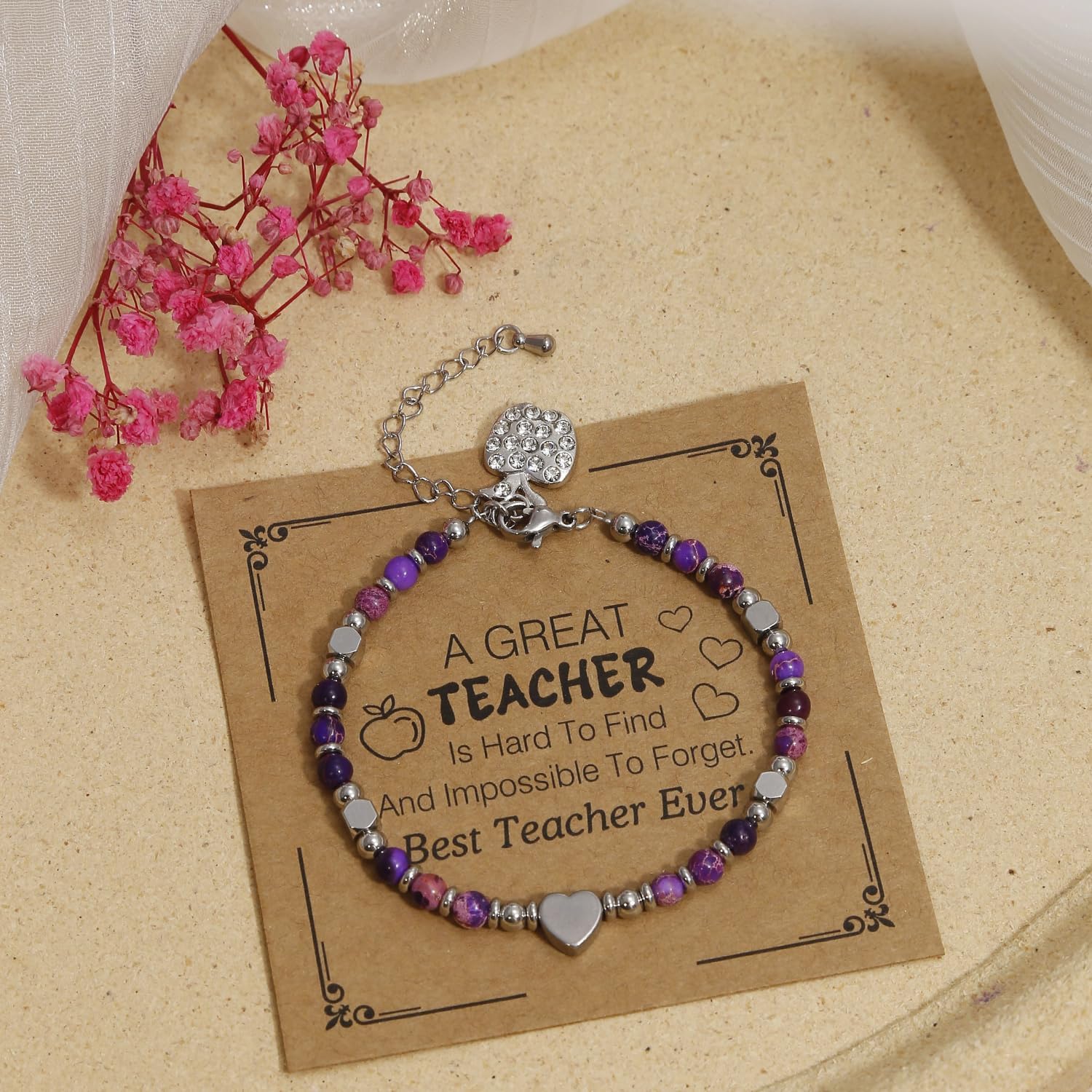 BOMAIL Teacher Appreciation Bracelet for Women Thank You Gifts for Women Teacher Appreciation Office Gifts for Coworkers Employee Boss Lady Manager Colleague Graduation Natural Stone Bracelet - Image 4