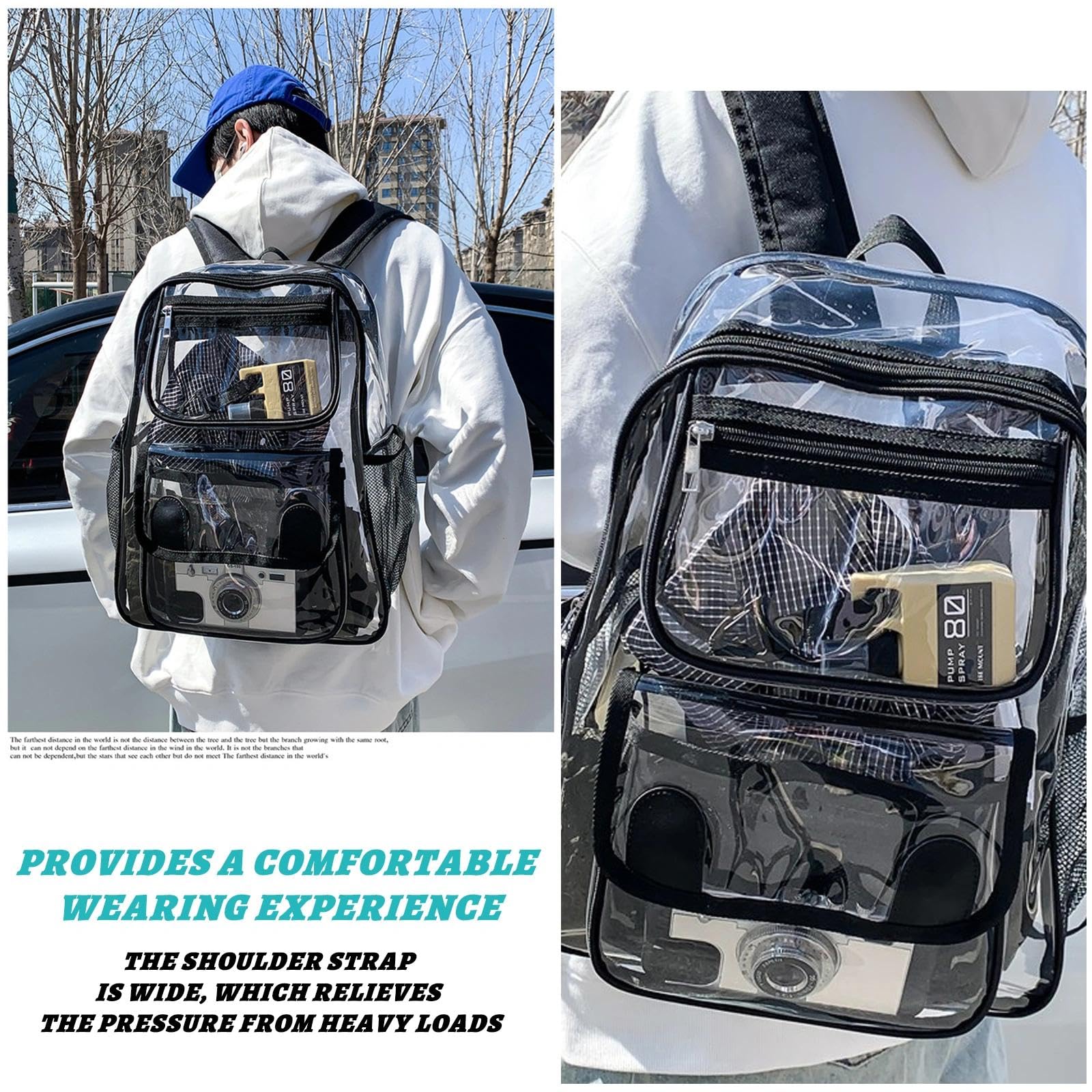 Zaino Trasparente Grande in PVC Impermeabile Plastica Scuola Borsa Robusto Durevole Casual Bag Zainetto Borsa Libro per Scuola Palestra Lavoro Viaggio Stadio Uomo Donna