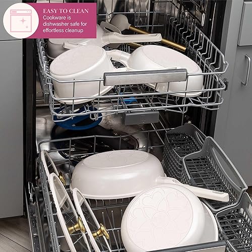 Miniatura 6 de Paris Hilton Juego de utensilios de cocina antiadherentes de cerámica, aluminio fundido con revestimiento antiadherente de doble capa, pomos de