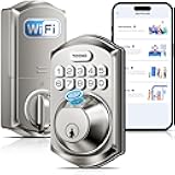 WiFi Smart Lock TE012W, Fingerprint Door Lock with Built-in Wi-Fi, Keyless Entry Keypad Smart Deadbolt, App Remote Control, Alexa Compatible, IP55 Waterproof for Front Door – Satin Nickel