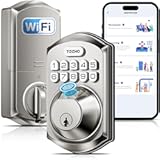 WiFi Smart Lock TE012W&comma; Fingerprint Door Lock with Built-in Wi-Fi&comma; Keyless Entry Keypad Smart Deadbolt&comma; App Remote Control&comma; Alexa Compatible&comma; IP55 Waterproof for Front Door – Satin Nickel