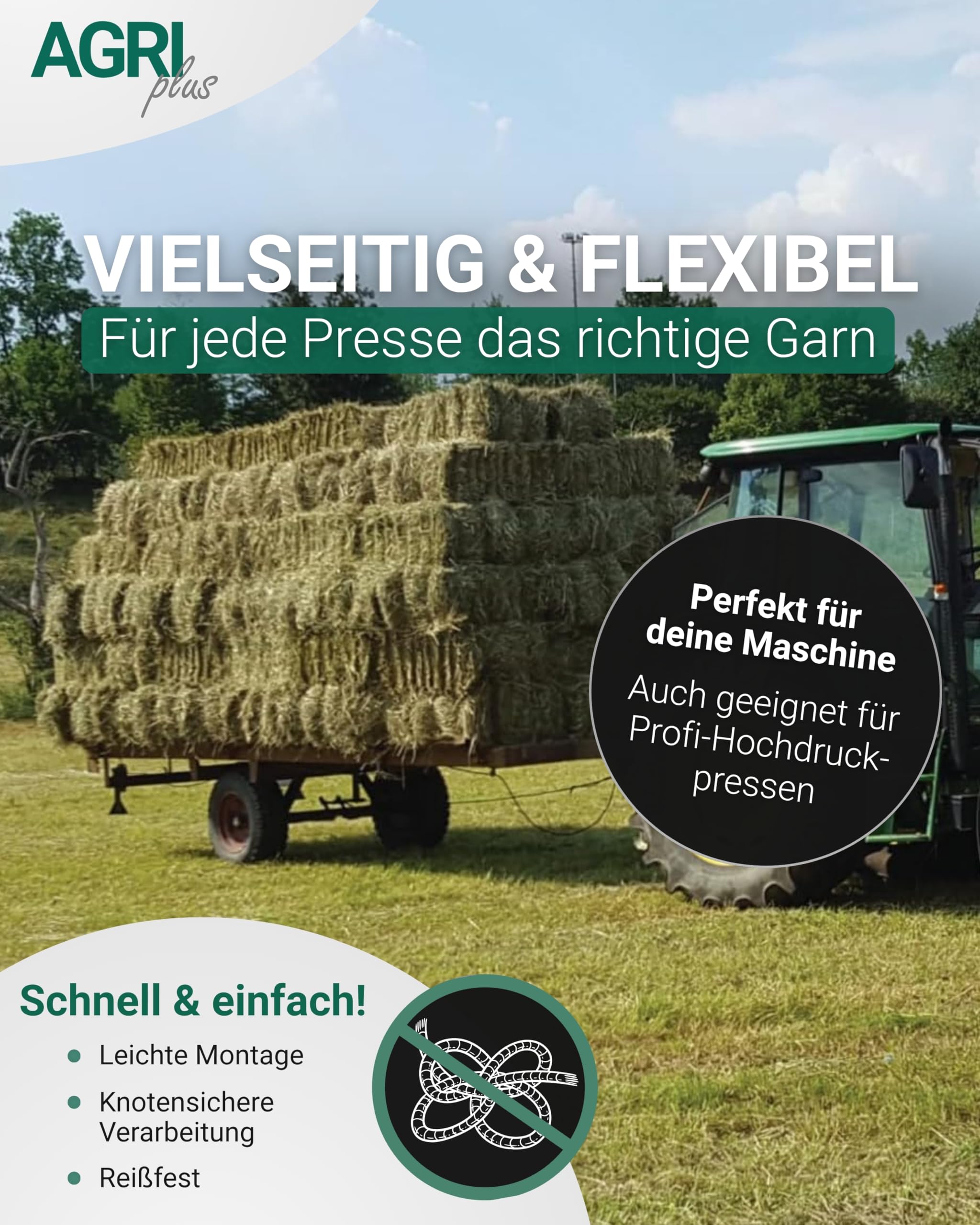 AGRIplus Pressengarn I 2 Stück à 5 kg I 400 m/kg I Hochwertiges PP-Garn I Robust, witterungsbeständig & reißfest I Für Hochdruckpressen & Hochdruckballen