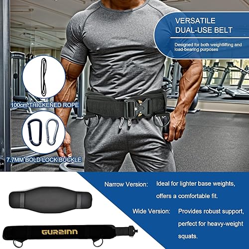 Miniatura 3 de Cinturón de levantamiento de pesas con bloqueo rápido y cuerda de inmersión de 39.37 pulgadas  Cinturón de inmersión 2 en 1 para sentadillas,