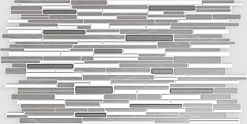 Miniatura 3 de Dundee Deco Panel de pared 3D de PVC de mosaico sintético blanco y gris, 3.1 pies x 1.6 pies (37.4 in x 18.9 in), paquete de 10, decoración de