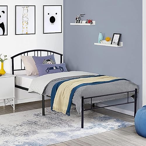 Miniatura 21 de VECELO Base de cama de tamaño individual con cabecera y estribo, base de colchón de plataforma metálica, listones de acero resistente, no necesita