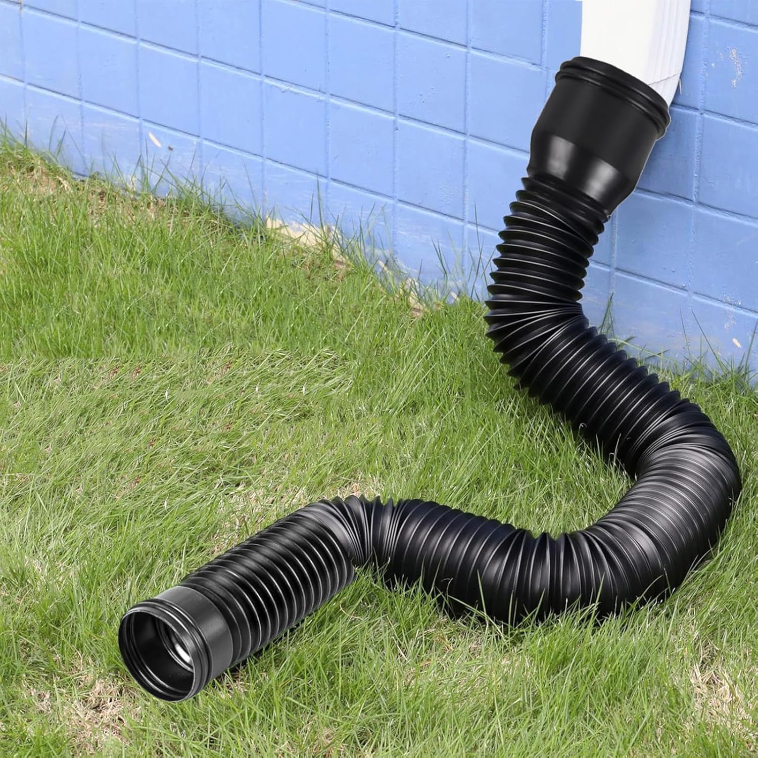 Rain Gutter Downspout, Flexible PE Extendable Drain Away Extender Down Spout Drain Extension Pipe for Outdoor Villa Round (Black)
