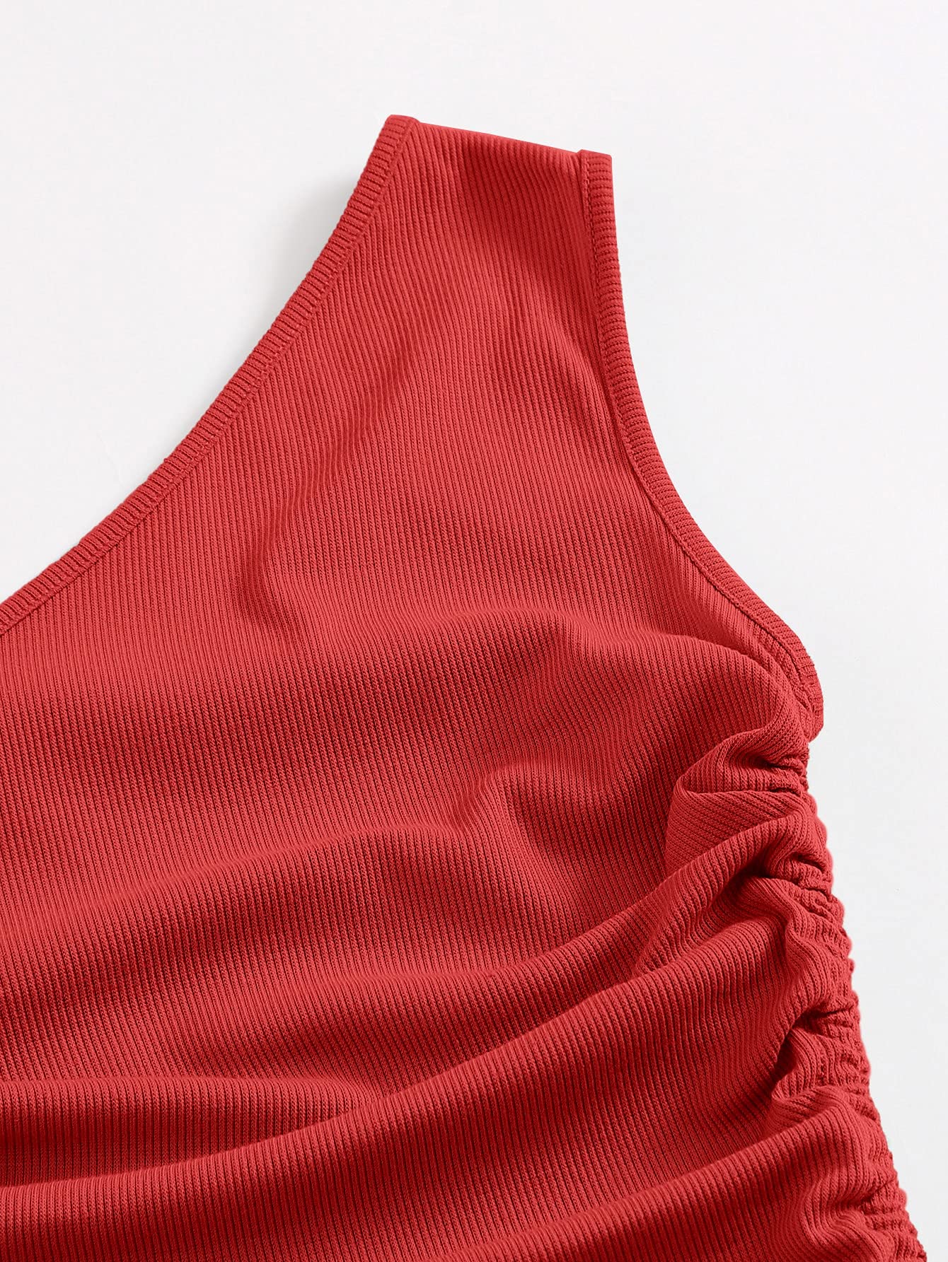 One Shoulder Ruched Knot Side Bodycon Dress (Color : Red, Size : Small), Multicolour - Image 4