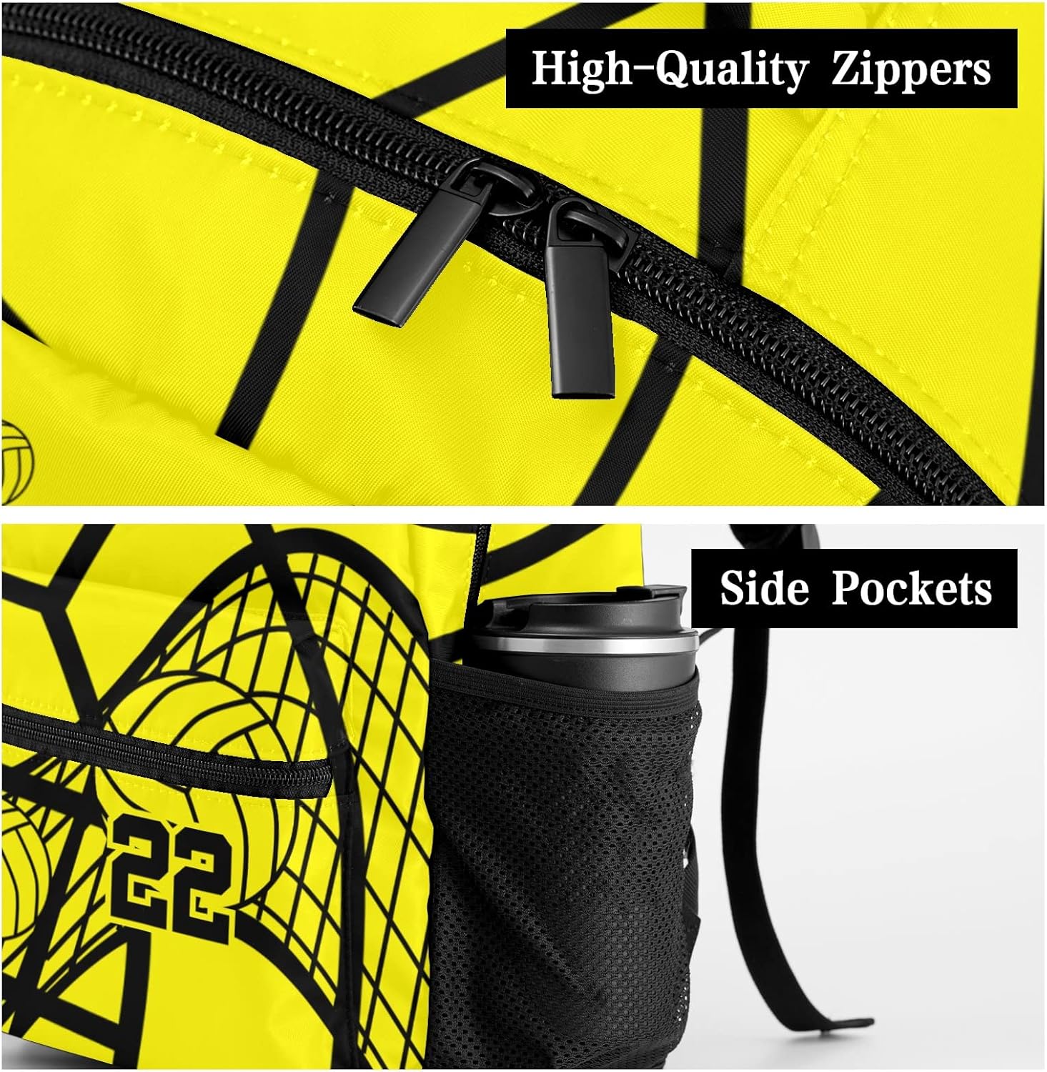 Volleyball Yellow Black Sport Personalized Backpack with Name Waterproof Bag for Birthday Holiday Gift for Travel Office Work