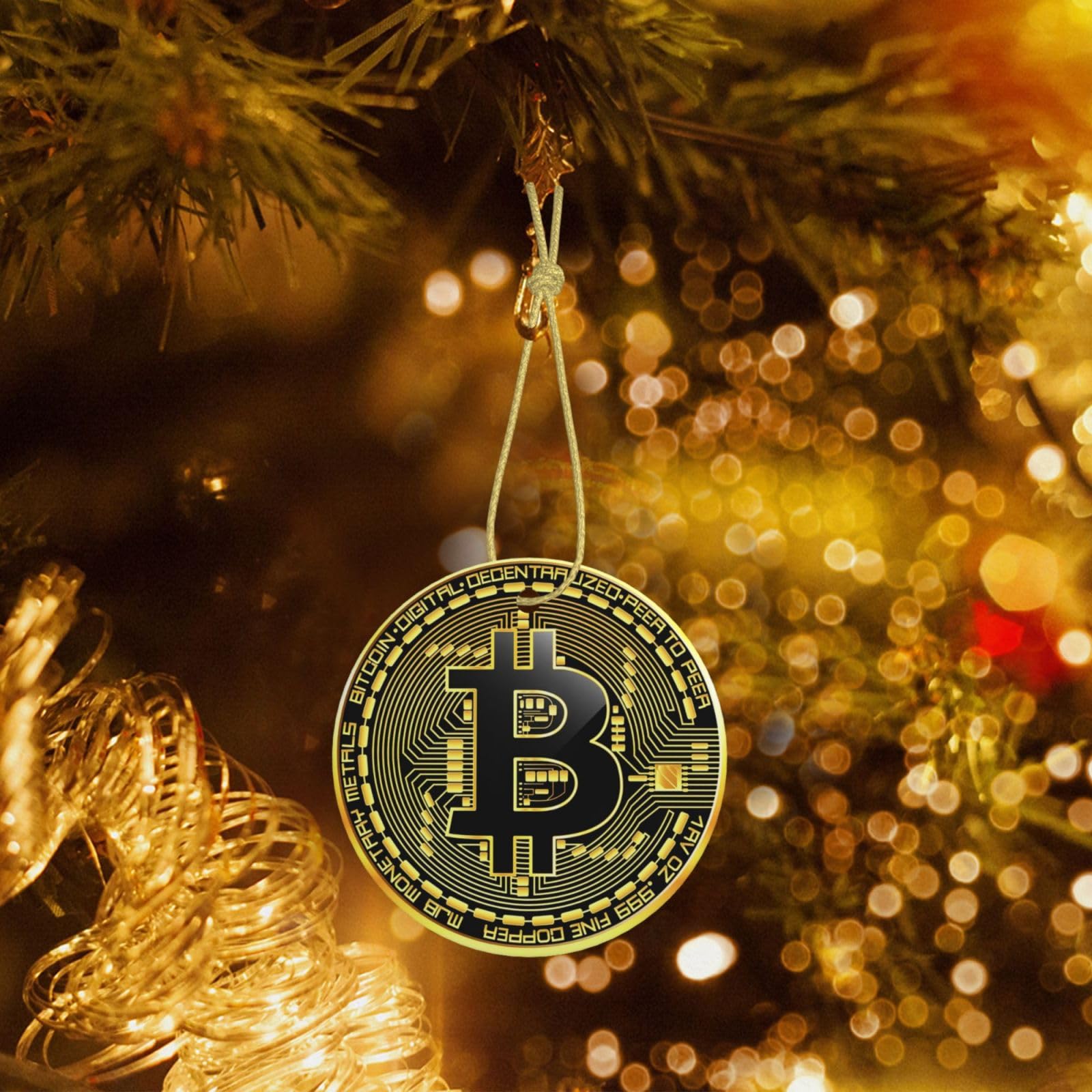 Amazon.com: Christmas Ornament Bit Crypto Currency Golden, Christmas Tree  Decorations for Xmas Ceramic Hanging Ornaments Decor : Home & Kitchen