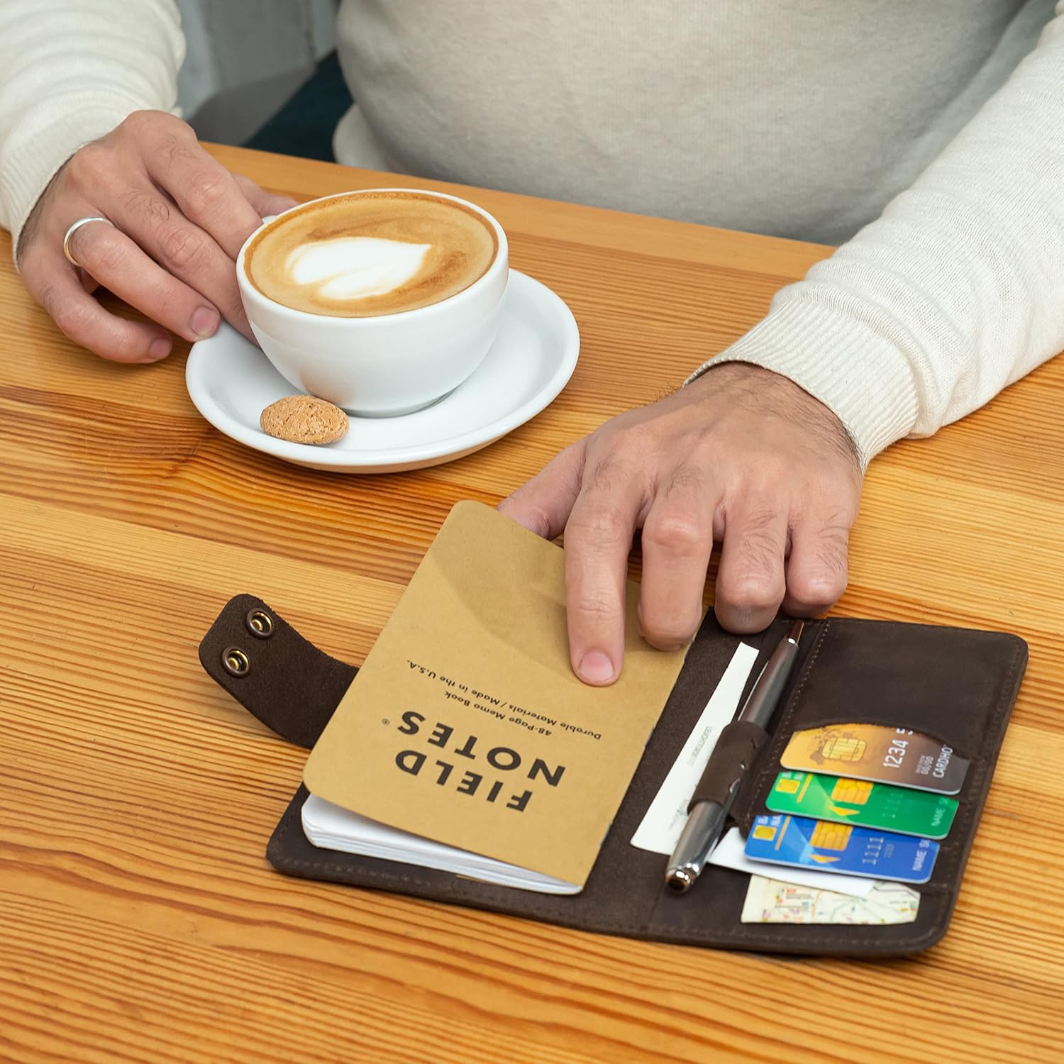 Personalized Authentic Refillable Leather Cover Compatible with Moleskine Cahier, Field Notes, 3.5" x 5.5" Notepad, Grizzly