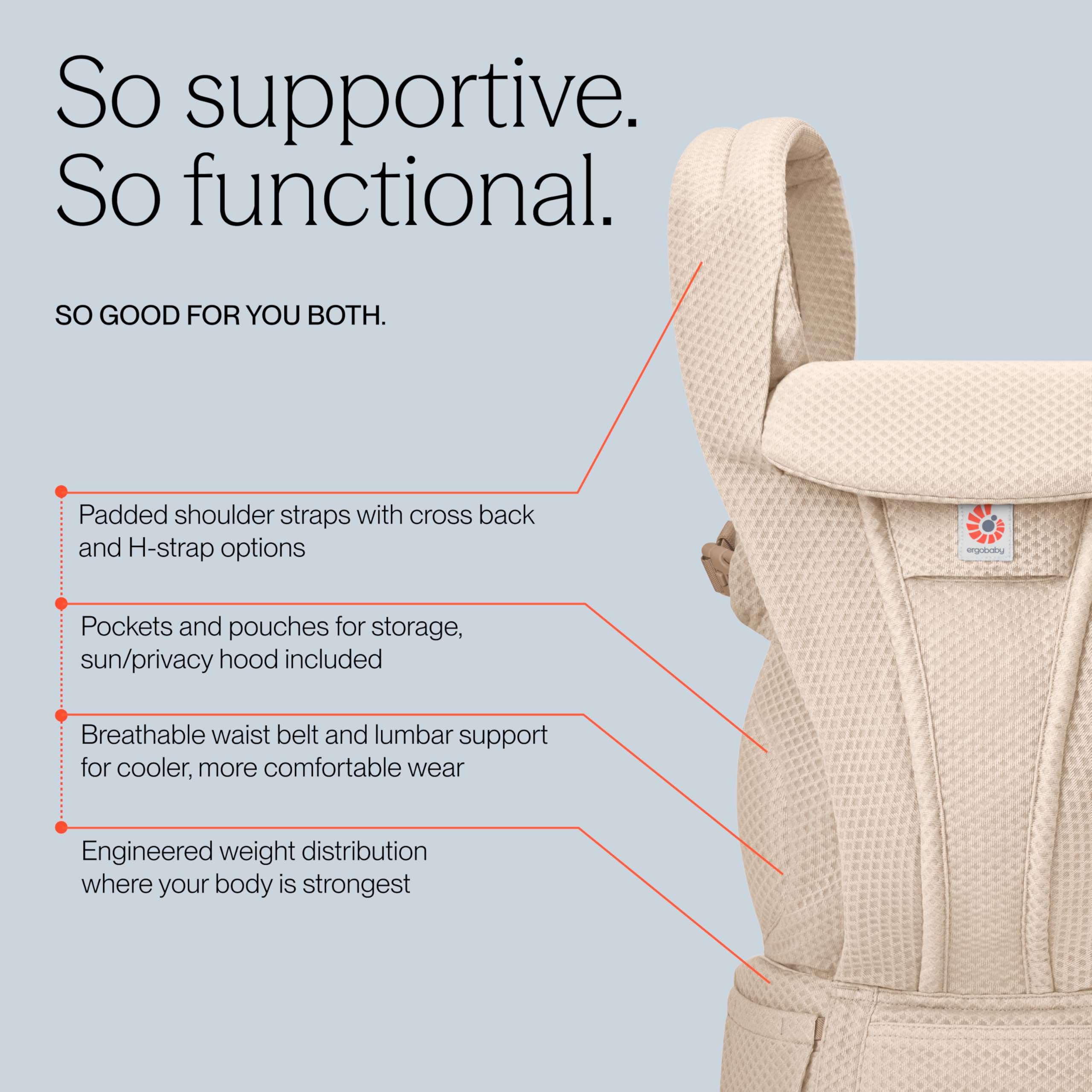 Ergobaby Omni Deluxe Porte-bébé tout-en-un pour les nouveau-nés dès la naissance jusqu'à 20kg, porte-bébé ergonomique en mesh 4 positions, dorsal, porte-bébé de voyage, Natural Beige