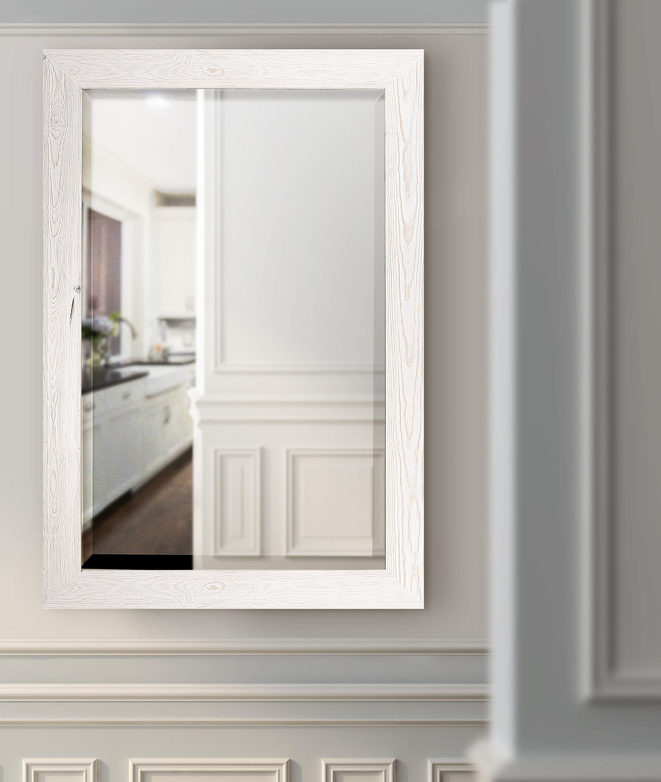 Vanity Barnwood lustro wiszące lub stojące, duże lustro podłogowe do sypialni, salonu lub łazienki, 104 x 74 cm - Brite White