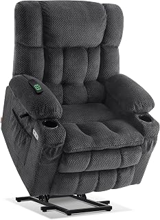MCombo 7890 Dual Motor Power Lift Recliner for Elderly - Massage, Heat, Infinite Positions, USB Ports, Cup Holders - Medium Dark Gray Fabric