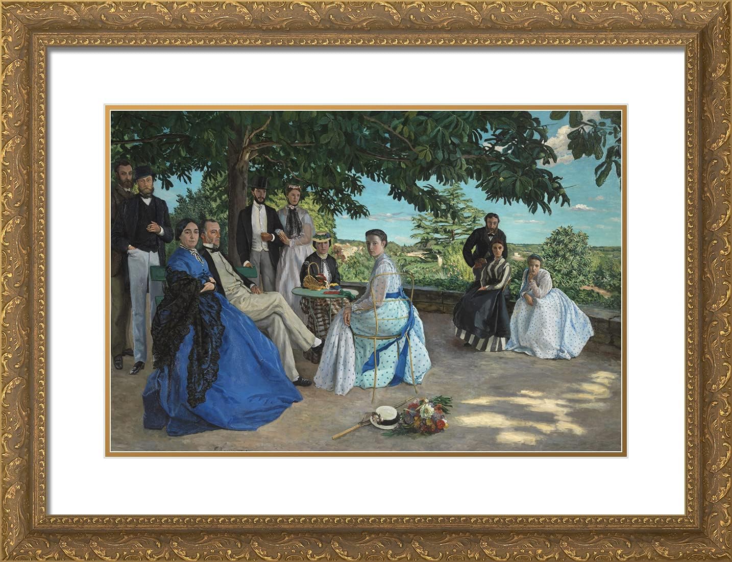 ArtDirect Bazille, Frederic 24x19 Gold Ornate Framed Art Print with Double Matting Titled: Family Reunion l