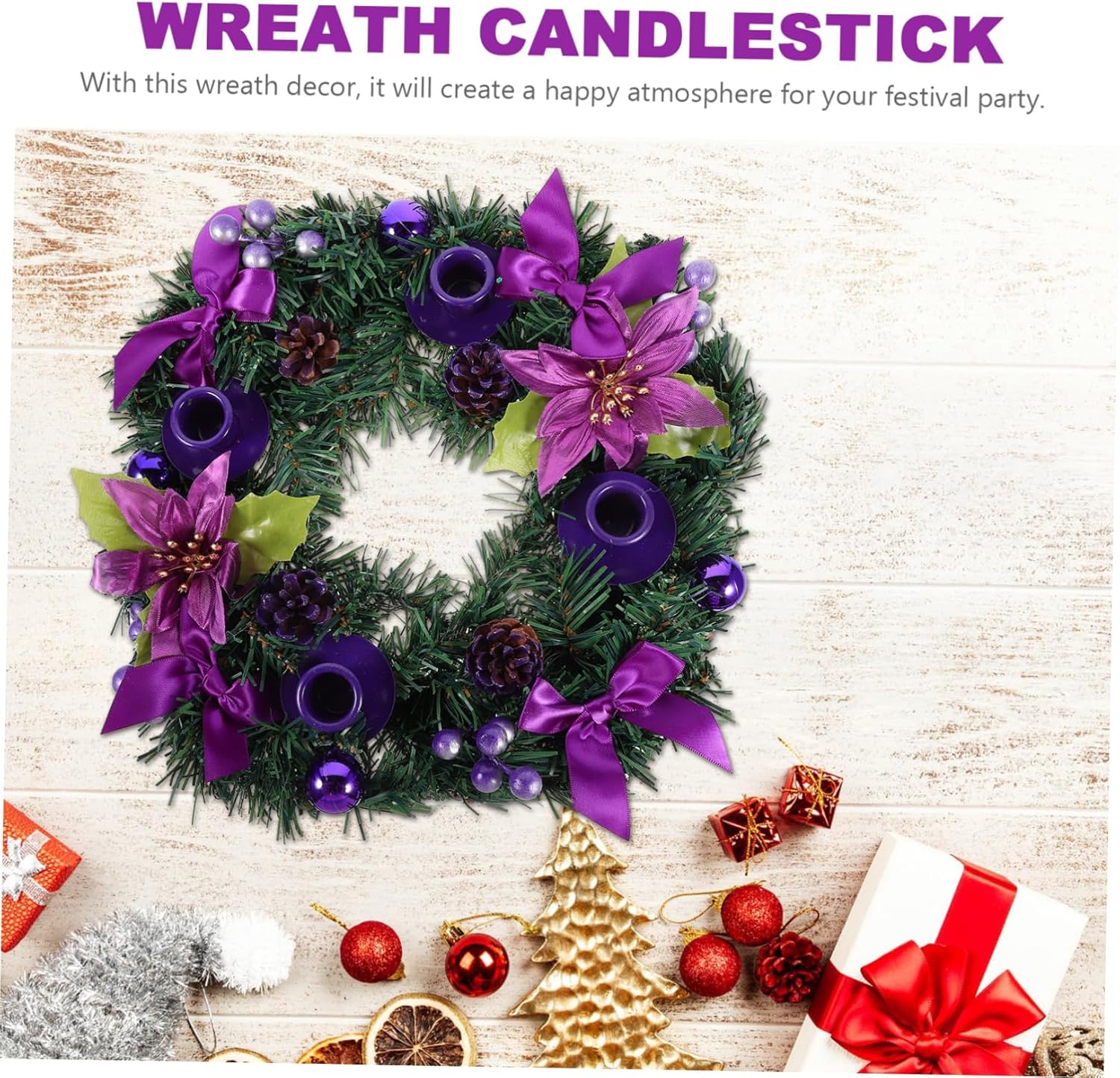 Cabilock 1pc Christmas Wreath Candle Holder Festive Centerpiece for Dinning Table for Holiday Decor Advent Season Warmth and Atmosphere for Home Decoration
